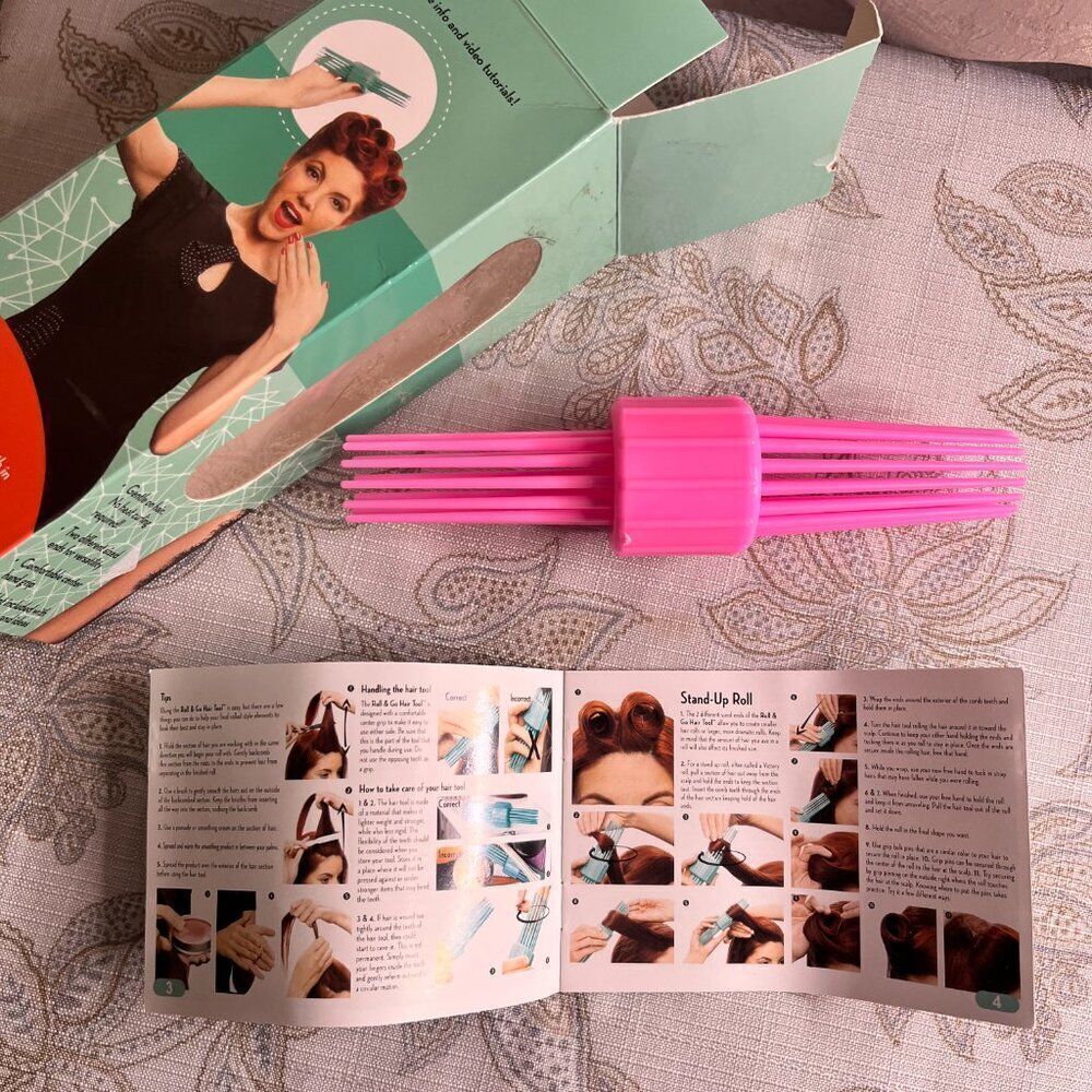 No Heat Curling Pin Curls Victory Rolls 2 Sizes Booklet PINK 1920 Vintage Look